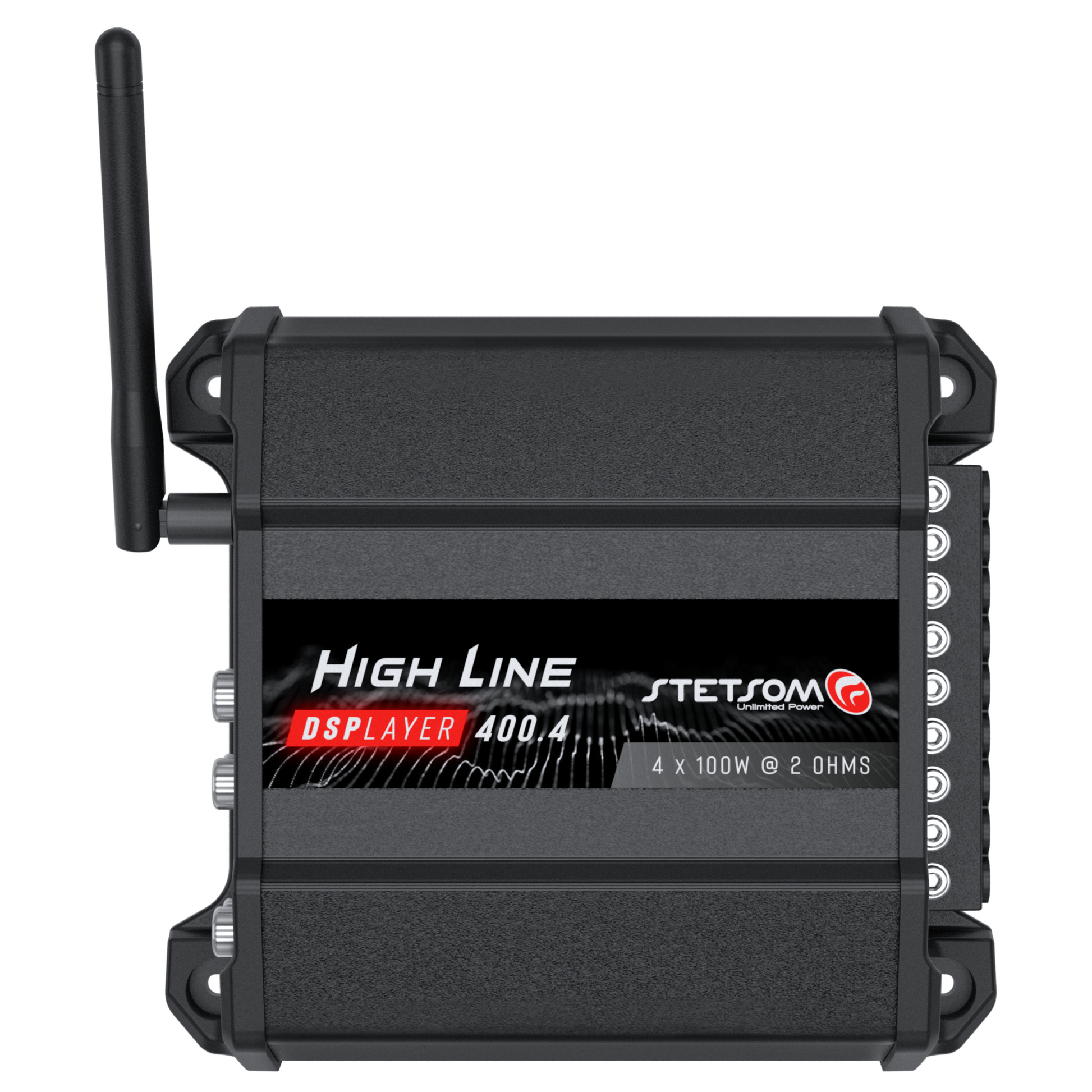 Stetsom High Line DSPLAYER 400.4, Car Audio Amplifier with DSP, Bluetooth, FM Radio, Multiple Audio Inputs, Mobile App Control