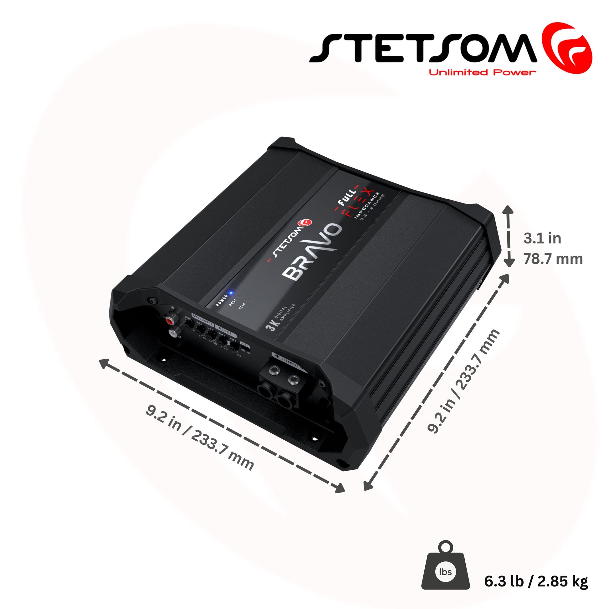 Stetsom BRAVO FULL Flex 3K 0.5~2ohm (Auto) Mono Class D Car Audio Amplifier, Automatic Impedance System 0.5 to 2 Ohms